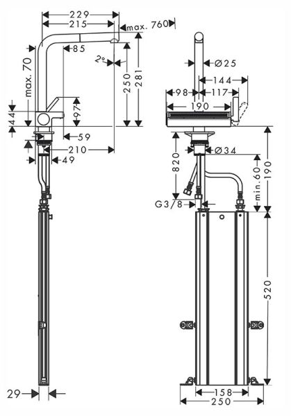 Смеситель Hansgrohe Aquno Select M81 73830000 для кухни хром