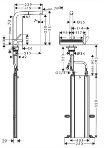 Смеситель Hansgrohe Aquno Select M81 73830800 с вытяжным изливом 2 режима струи под сталь