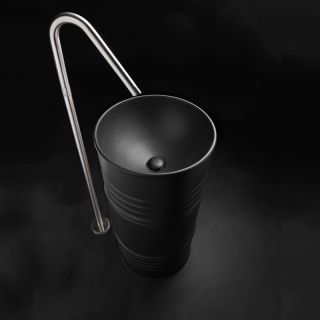 Раковина напольная Kerasan Artwork Barrel 4742K31 45см слив в пол чёрный матовый