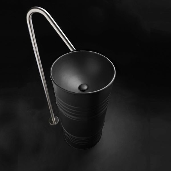Раковина напольная Kerasan Artwork Barrel 474331 45см слив в стену чёрный матовый