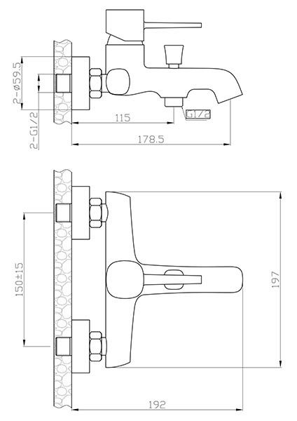 Смеситель для ванны/душа Orange Karl M05-100b матовый черный Смеситель для ванны/душа Orange Karl M05-100b матовый черный