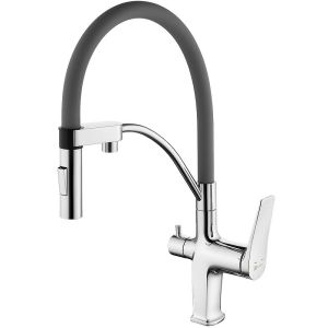 Смеситель для кухни Lemark Comfort LM3074C-Gray с гибким изливом и подключением к фильтру с питьевой водой серый
