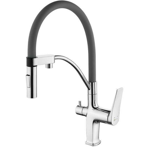 Смеситель для кухни Lemark Comfort LM3074C-Gray с гибким изливом и подключением к фильтру с питьевой водой серый