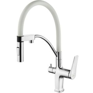 Смеситель для кухни Lemark Comfort LM3074C-White с гибким изливом и подключением к фильтру с питьевой водой белый