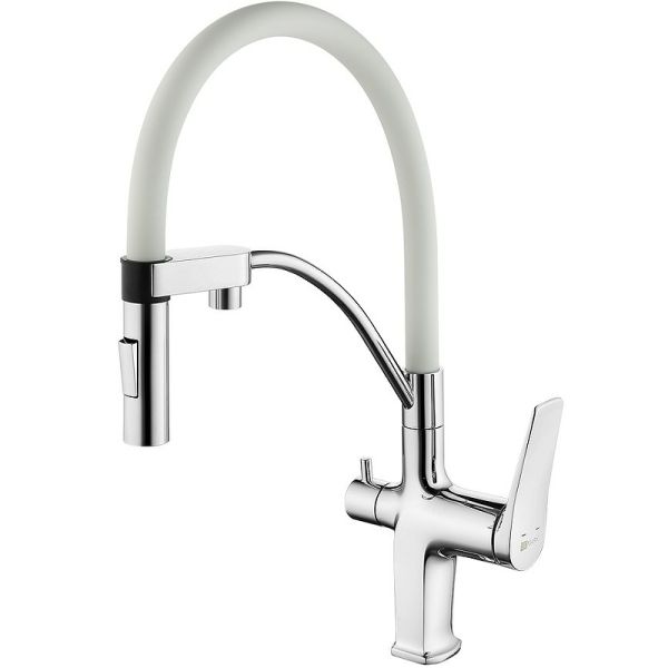 Смеситель для кухни Lemark Comfort LM3074C-White с гибким изливом и подключением к фильтру с питьевой водой белый