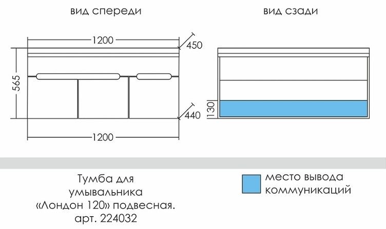 Тумба под раковину СанТа Лондон 224032 120см белый