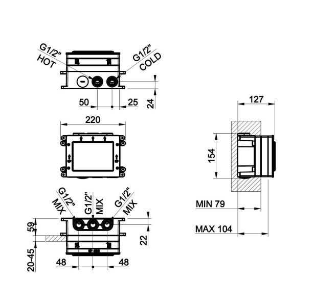 Скрытая часть термостатического смесителя Gessi HI-FI Comfort 63001.031