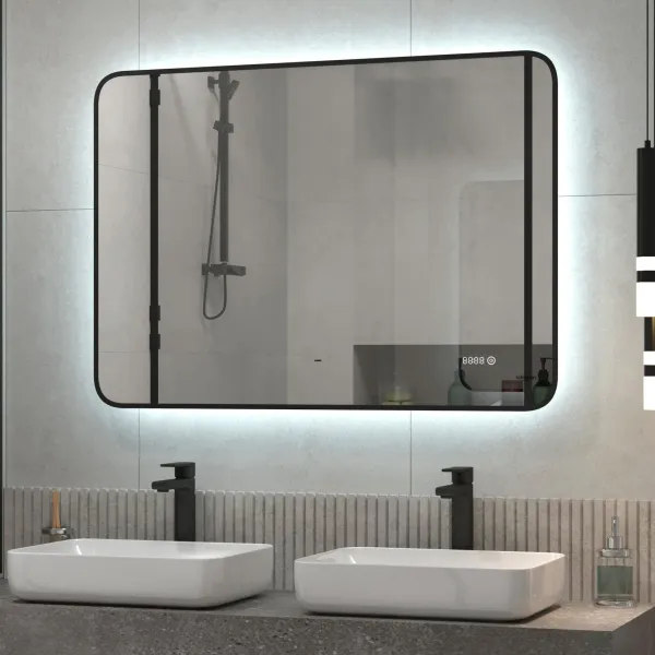 Зеркало Reflexion Black View RF4004BV с фоновой подсветкой бесконтактным сенсором черной окантовкой 70х100