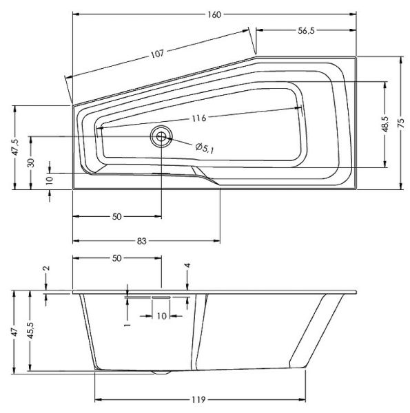 Акриловая ванна Riho Rethink Space B111001005 R 160х75см белый