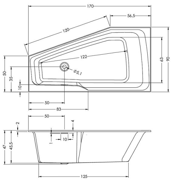 Акриловая ванна Riho Rethink Space B113001005 R 170х90см белый