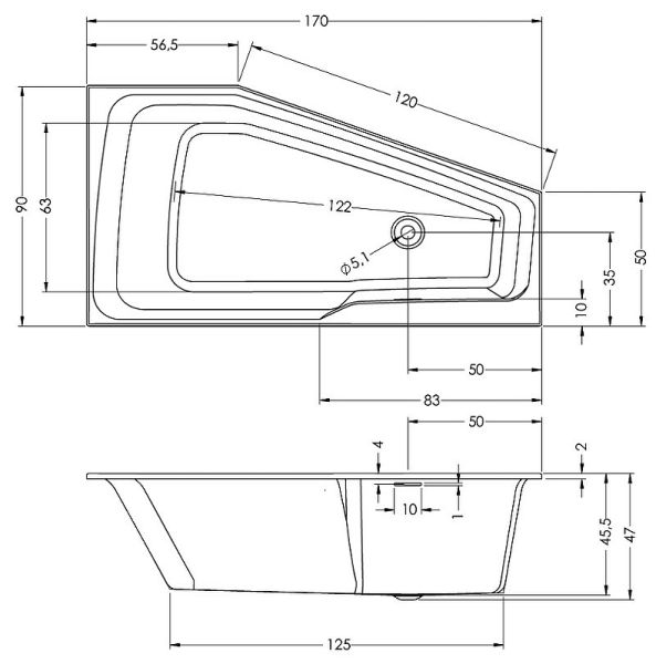 Акриловая ванна Riho Rethink Space B114001005 L 170х90см белый