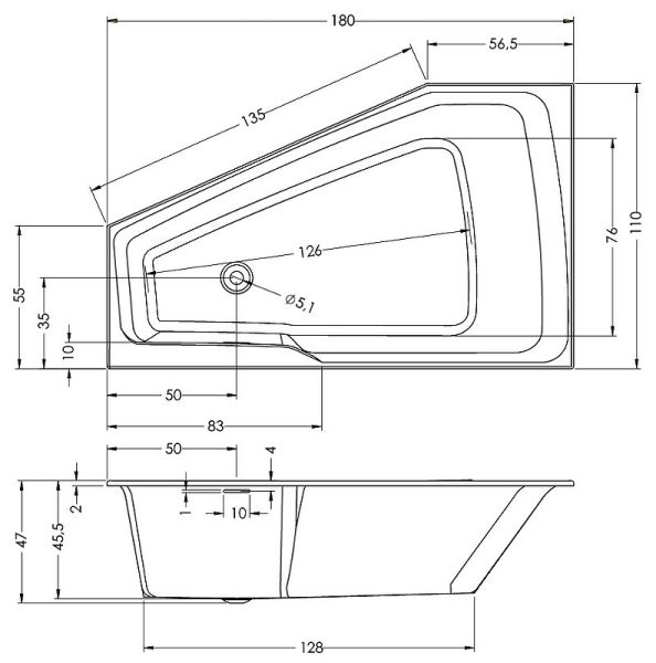Акриловая ванна Riho Rethink Space B115001005 R 180х110см белый