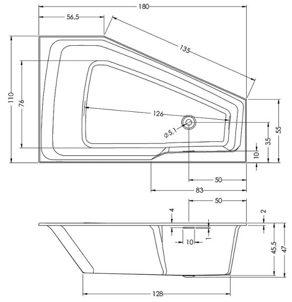 Акриловая ванна Riho Rethink Space B116001005 L 180х110см белый
