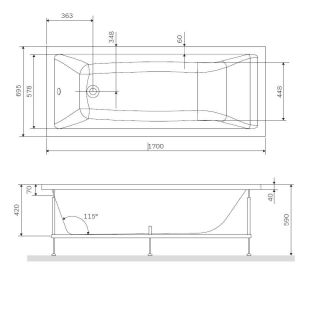 Каркас для ванны AM.PM Gem 170x70 W93A-170-070W-R Серый