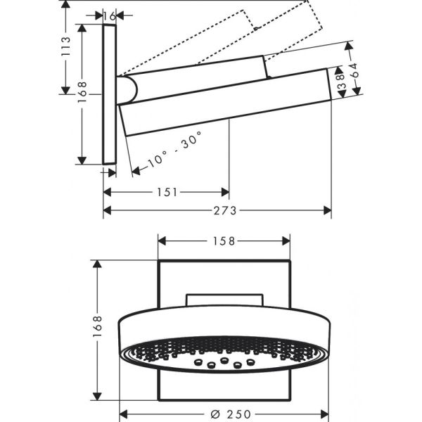 Верхний душ Hansgrohe Rainfinity 250 3jet с настенным разъемом 26232000