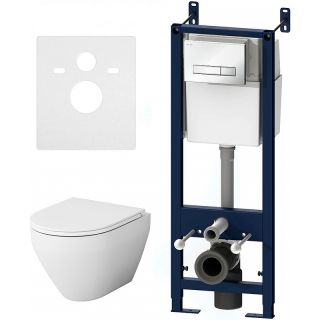 Унитаз с инсталляцией  AM.PM Sprit FlashClean IS30201.701700 с сиденьем Микролифт и Белой клавишей смыва Унитаз с инсталляцией  AM.PM Sprit FlashClean IS30201.701700 с сиденьем Микролифт и Белой клавишей смыва