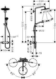 Душевая стойка Hansgrohe Croma Select 280 1jet showerpipe 26790000 с термостатом