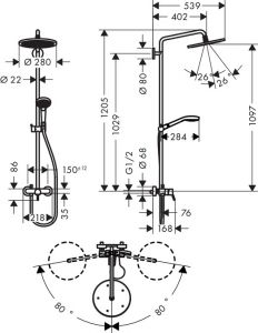 Душевая стойка Hansgrohe Croma Select 280 1jet showerpipe 26791000