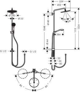 Душевая стойка Hansgrohe Croma Select 280 Reno 1jet showerpipe 26793000