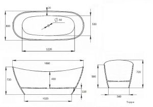 Ванна из искусственного камня AquaStone Торре 168x80см белый