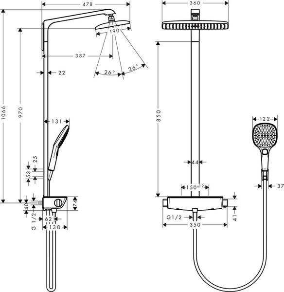 Душевая стойка Hansgrohe Raindance Select Showerpipe 360 27112000 с термостатом