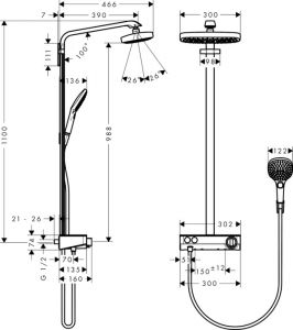 Душевая стойка Hansgrohe Raindance Select Showerpipe E300 2 jet 27126000 с термостатом