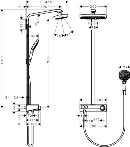 Душевая стойка Hansgrohe Raindance Select Showerpipe E300 2 jet 27126400 с термостатом
