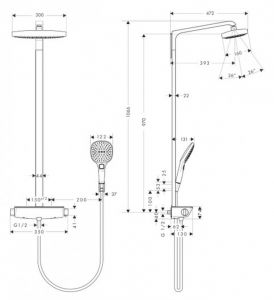 Душевая стойка Hansgrohe Raindance Select Showerpipe E300 2 jet 27128000 с термостатом