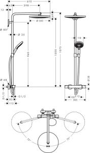 Душевая стойка Hansgrohe Raindance Select Showerpipe S300 2 jet 27133000 с термостатом