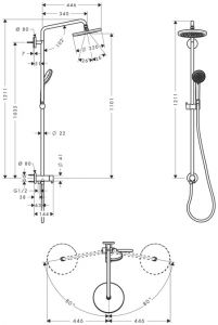 Душевая стойка Hansgrohe Croma 220 Showerpipe Reno 27224000