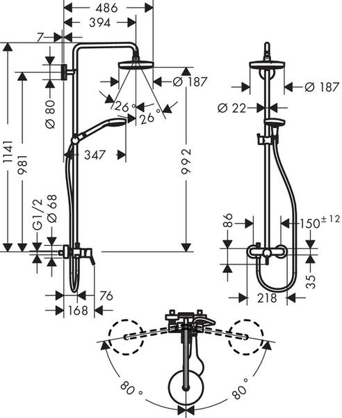 Душевая стойка Hansgrohe Croma Select S 180 2 Jet Showerpipe 27255400