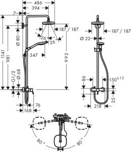 Душевая стойка Hansgrohe Croma Select E 180 2 Jet Showerpipe 27258400