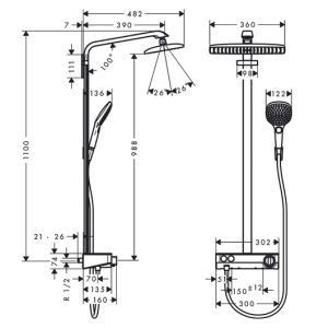 Душевая система Hansgrohe Raindance Select E360 1jet ST Showerpipe 27288400
