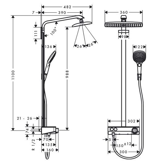 Душевая система Hansgrohe Raindance Select E360 1jet ST Showerpipe 27288400