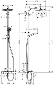 Душевая стойка Hansgrohe Crometta E 240 1jet Showerpipe 27298000 с термостатом
