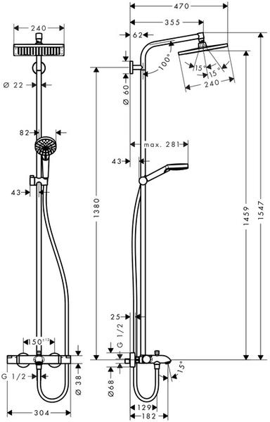 Душевая стойка Hansgrohe Crometta E 240 1jet Showerpipe 27298000 с термостатом