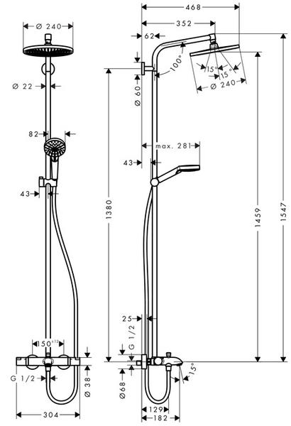 Душевая стойка Hansgrohe Crometta S 240 1jet Showerpipe 27320000 с термостатом