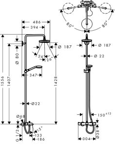 Душевая стойка Hansgrohe Croma Select S 180 2jet 27351400 с термостатом