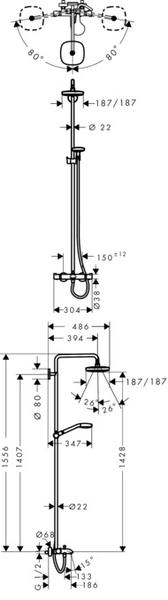 Душевая стойка Hansgrohe Croma Select E 180 2jet 27352400 с термостатом