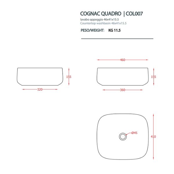 Раковина ArtCeram Cognac COL007 39 00 cocoa 46 см