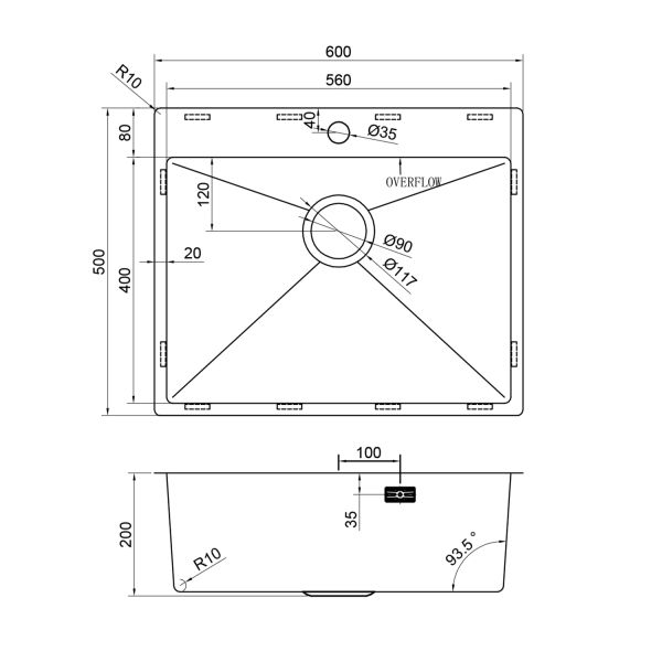 Мойка кухонная Reflexion Iseo 50-BL RX2260SS оружейная сталь