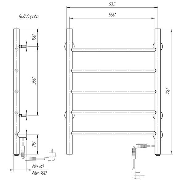 Полотенцесушитель электрический Domoterm Аврора DMT 109-5 50x71 EK R хром