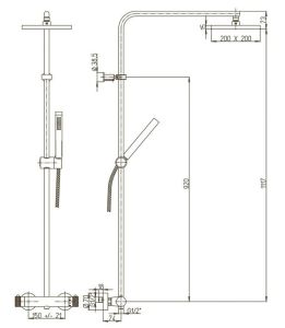 Душевая стойка Paini Fluxio 43CR689TH2L90P1 с термостатом хром