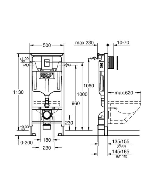 Система инсталляции для унитазов Grohe Rapid SL 38772001 с панелью смыва
