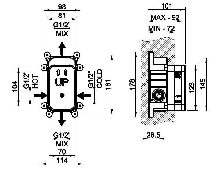 Скрытая часть настенного однорычажного смесителя Gessi 44673.031