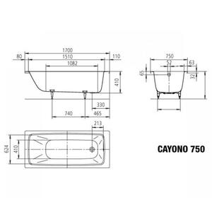 Стальная ванна Kaldewei Cayono 170х75x41 с покрытием anti-sleap и easy-clean