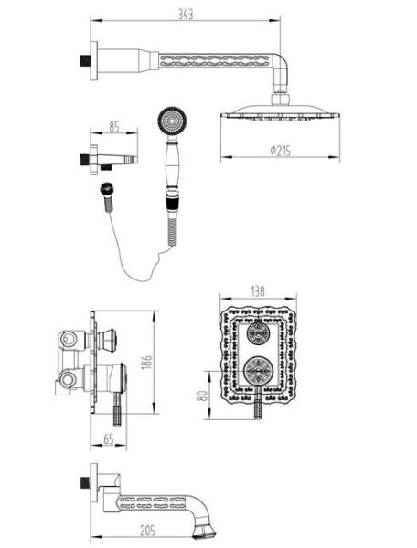 Душевая система скрытого монтажа Zorg Серия 100 A 104DS-BR