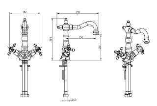 Смеситель для раковины Boheme высокий ROYAL CRYSTAL black, золото