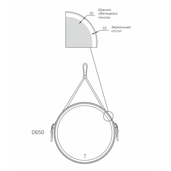 Зеркало Reflexion Skin RF5325SK с LED подсветкой сенсором на ремне из натуральной кожи черного цвета 65х65