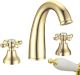 Смеситель для раковины Boheme на 3 отверстия, золото ручка керамика_Комплект